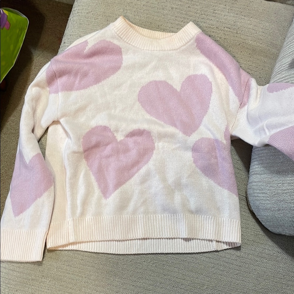 H&M Pink and Cream Crew Neck Sweater with Heart Design